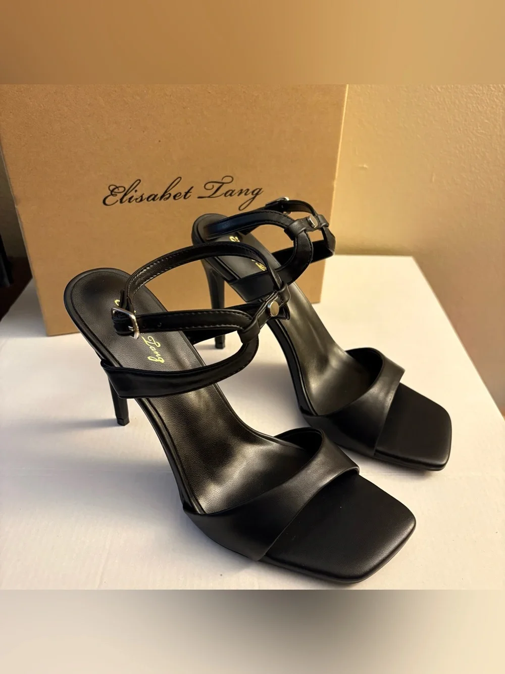 Elisabet Tang Black Strappy Stiletto Sandals